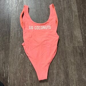 Aerie Go Coconuts One Piece Swimsuit Coral Pink High Leg Scoop Back Medium